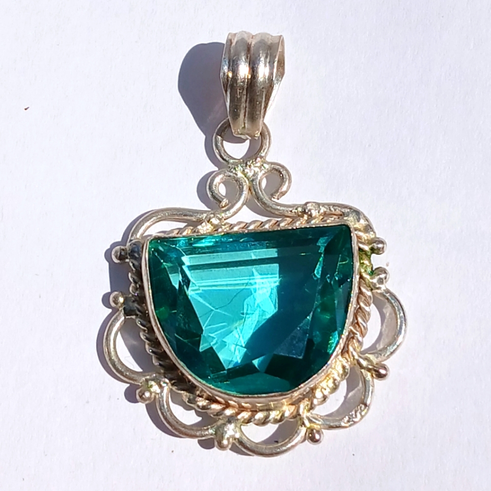 💎 Large Teal Faceted Gem Silver Pendant Whimsy Dopamine Statement Piece